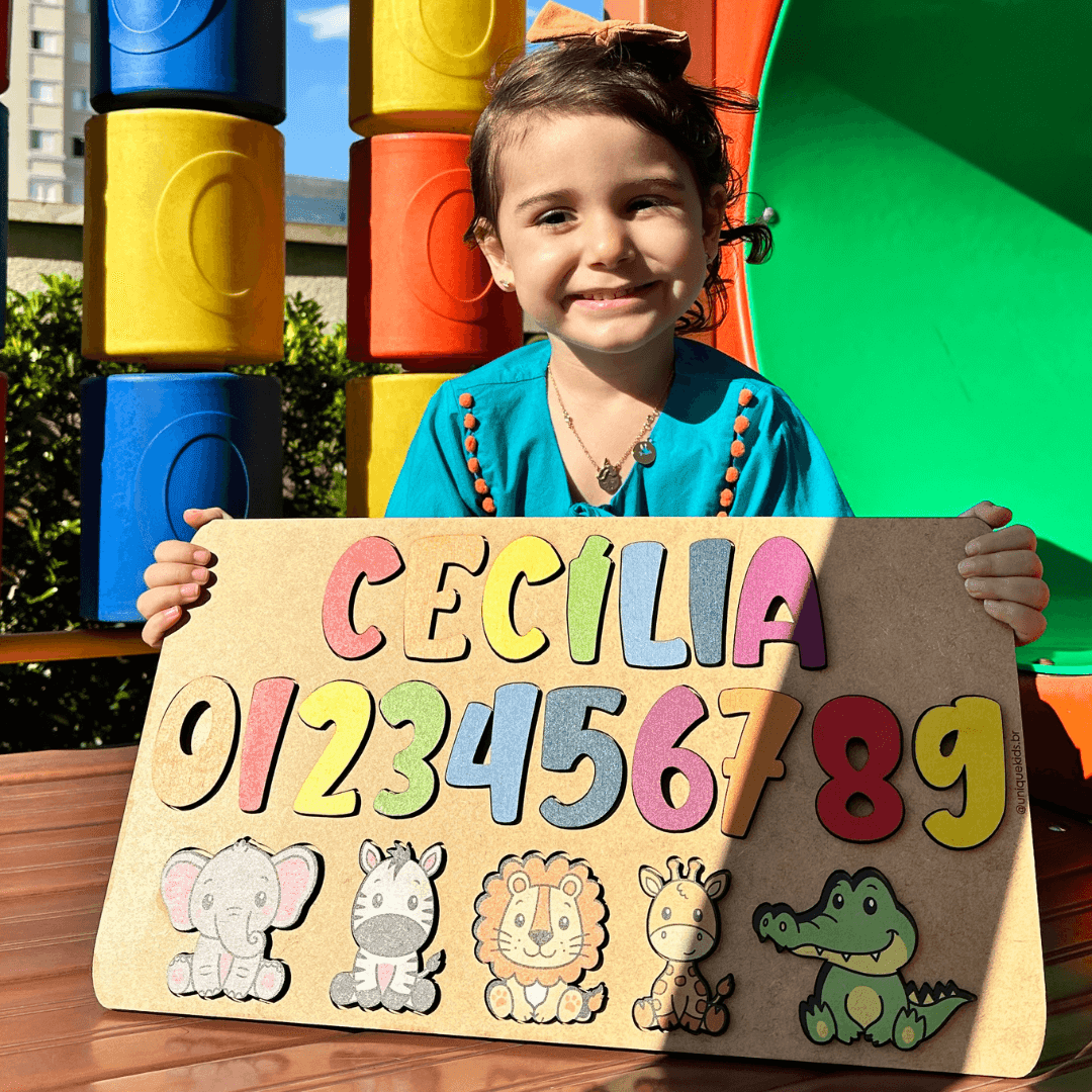 Quebra-cabeça Nome Colorido Com Animais E Números - UniqueKids: Quebra-cabeça Pedagógico Personalizado