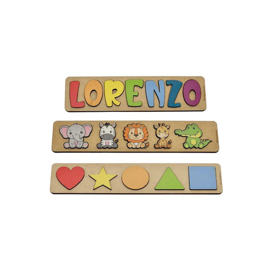 Conjunto Quebra-cabeça Nome Personalizado + Formatos + Animais - UniqueKids: Artigos Pedagógicos Personalizados